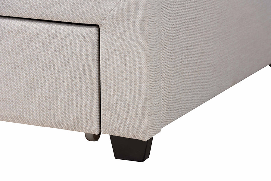 Baxton Studio Braylon Mid-Century Modern Transitional Beige Fabric and Dark Brown Finished Wood Full Size 3-Drawer Storage Platform Bed