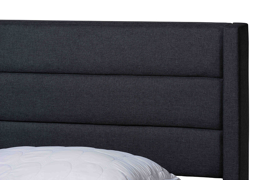 Baxton Studio Braylon Mid-Century Modern Transitional Charcoal Grey Fabric and Dark Brown Finished Wood Queen Size 3-Drawer Storage Platform Bed