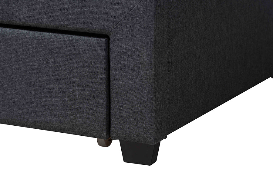 Baxton Studio Braylon Mid-Century Modern Transitional Charcoal Grey Fabric and Dark Brown Finished Wood Full Size 3-Drawer Storage Platform Bed
