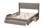 Baxton Studio Braylon Mid-Century Modern Transitional Light Grey Fabric and Dark Brown Finished Wood Queen Size 3-Drawer Storage Platform Bed