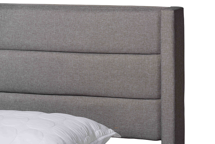 Baxton Studio Braylon Mid-Century Modern Transitional Light Grey Fabric and Dark Brown Finished Wood Queen Size 3-Drawer Storage Platform Bed