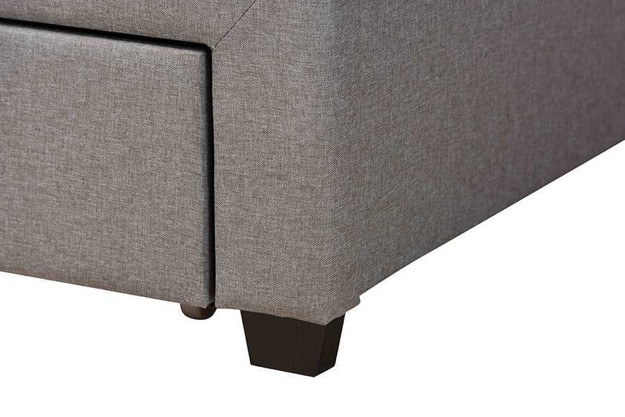 Baxton Studio Braylon Mid-Century Modern Transitional Light Grey Fabric and Dark Brown Finished Wood Queen Size 3-Drawer Storage Platform Bed