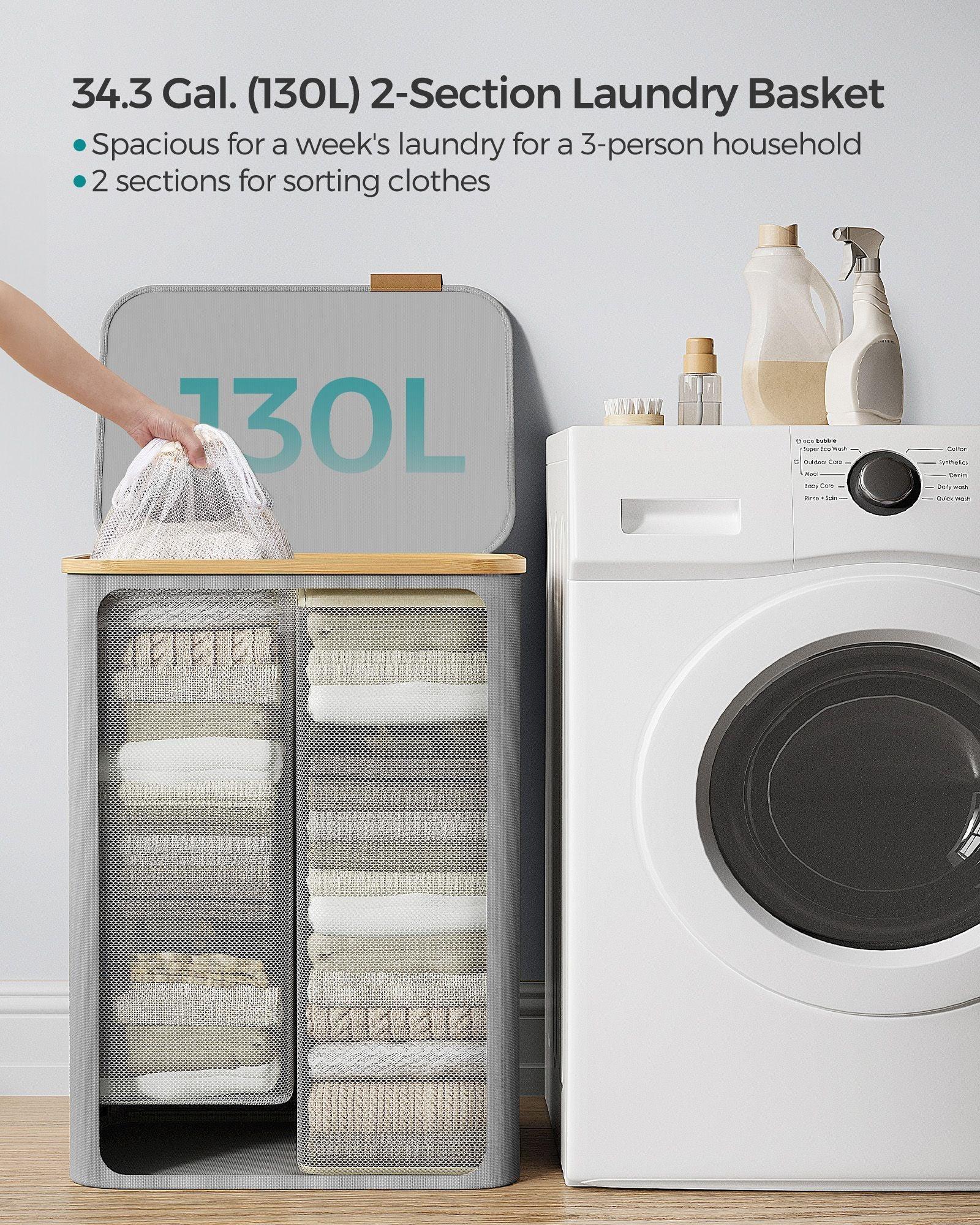 130L 2-Section Large Laundry Hamper Dove Gray FredCo