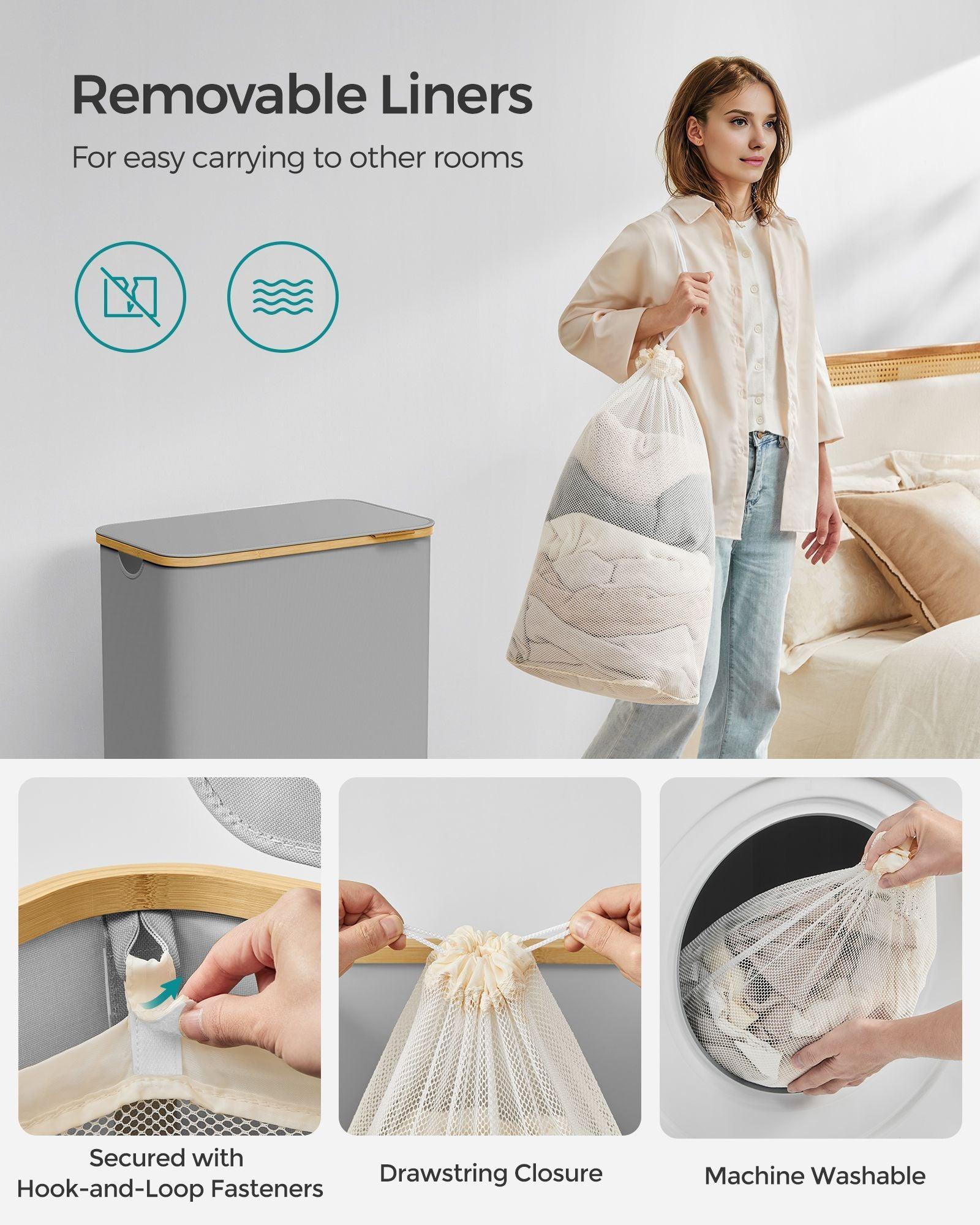 130L 2-Section Large Laundry Hamper Dove Gray FredCo