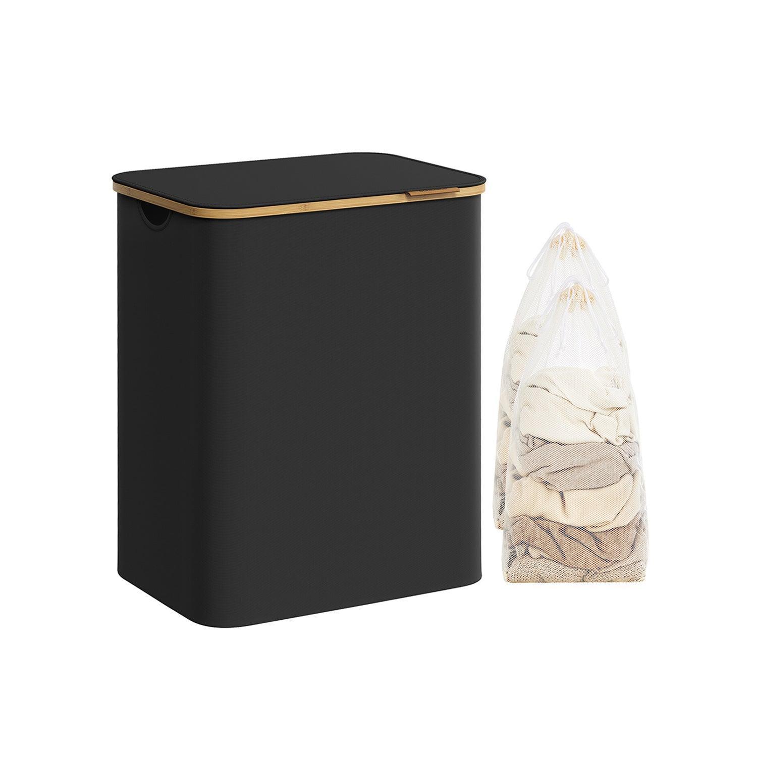 130L 2-Section Laundry Hamper with Lid Ink Black FredCo