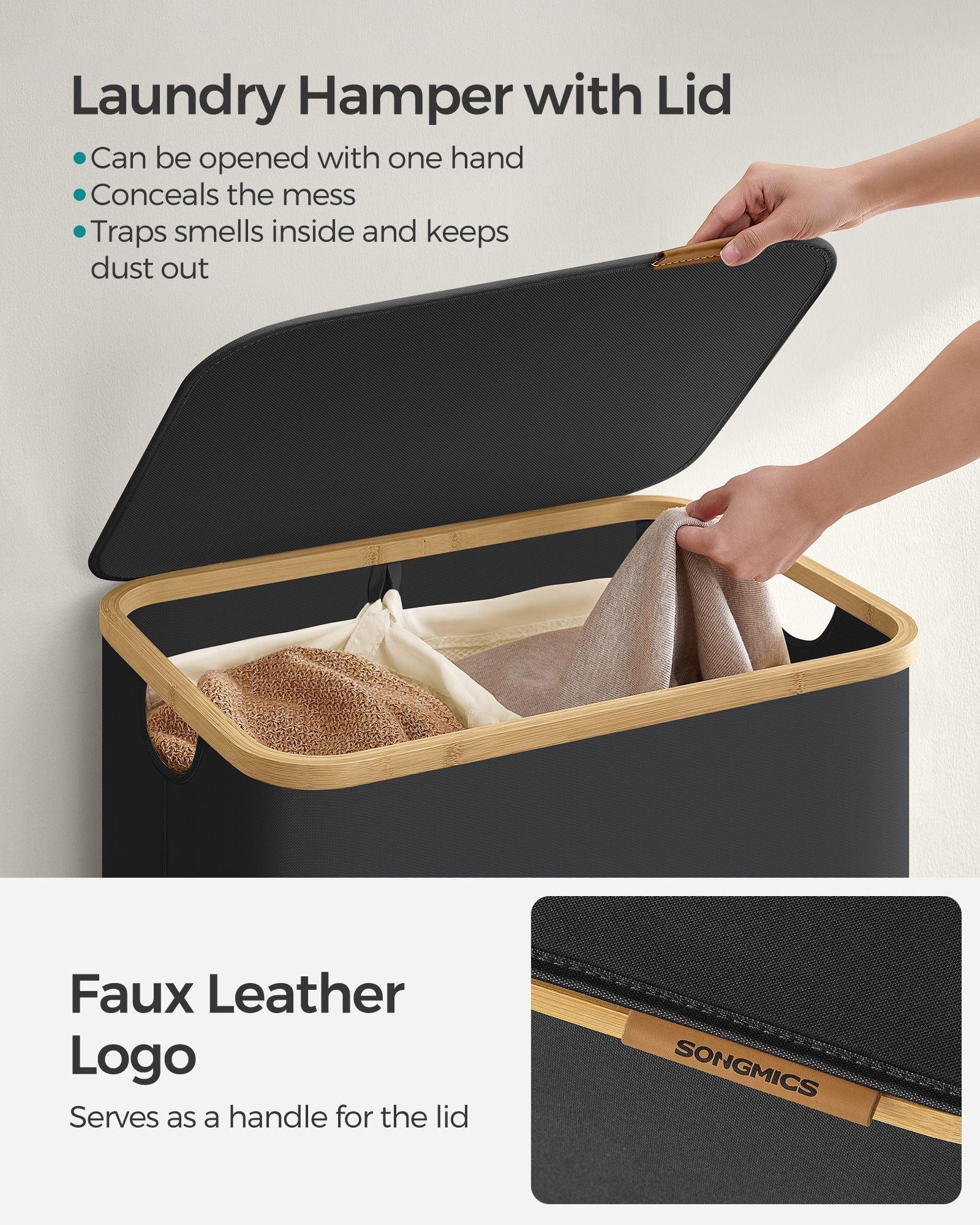 130L 2-Section Laundry Hamper with Lid Ink Black FredCo