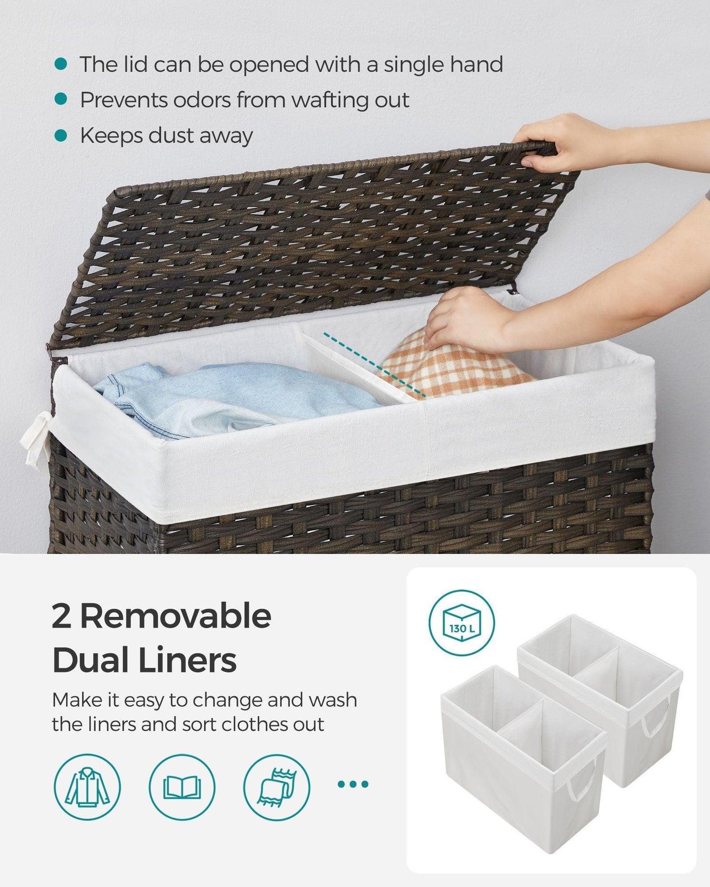 130L Clothes Hamper with Liner Bags FredCo