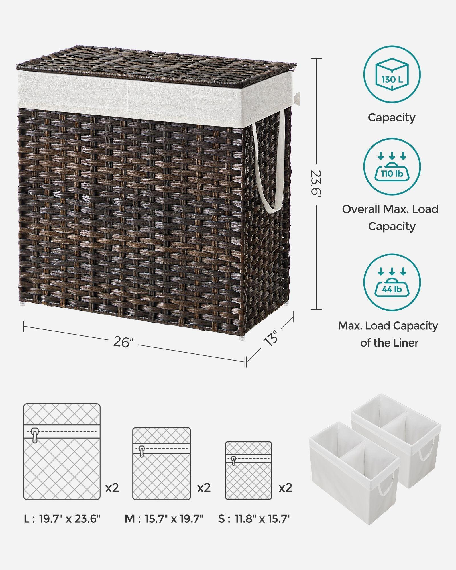 130L Clothes Hamper with Liner Bags FredCo