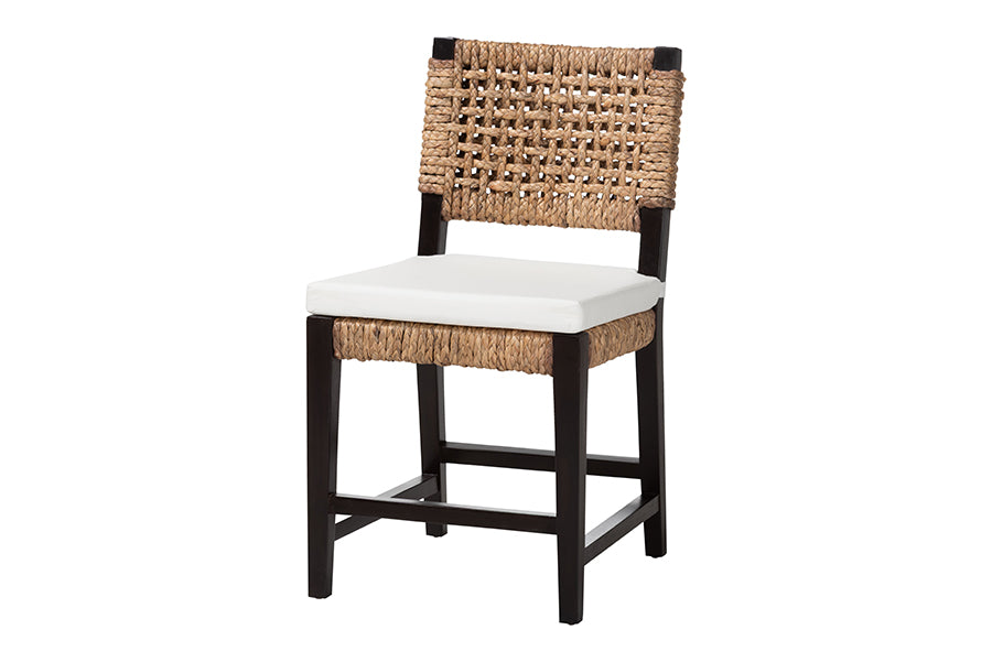 Alise Modern Bohemian Dark Brown Mahogany Wood and Banana Fiber Dining Chair