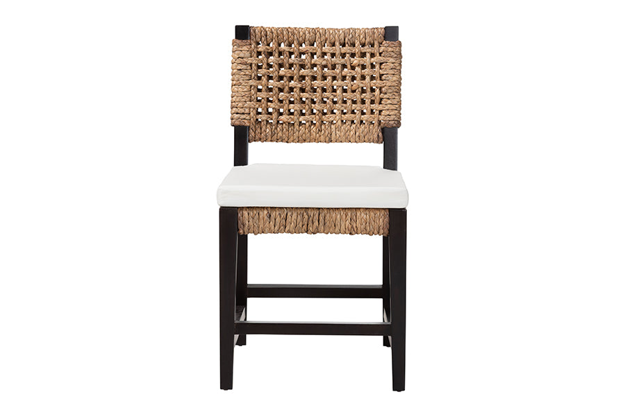 Alise Modern Bohemian Dark Brown Mahogany Wood and Banana Fiber Dining Chair