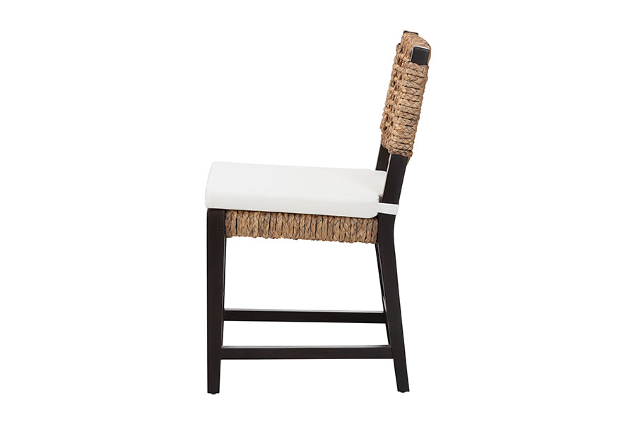Alise Modern Bohemian Dark Brown Mahogany Wood and Banana Fiber Dining Chair