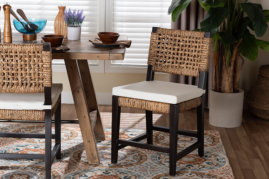 Alise Modern Bohemian Dark Brown Mahogany Wood and Banana Fiber Dining Chair