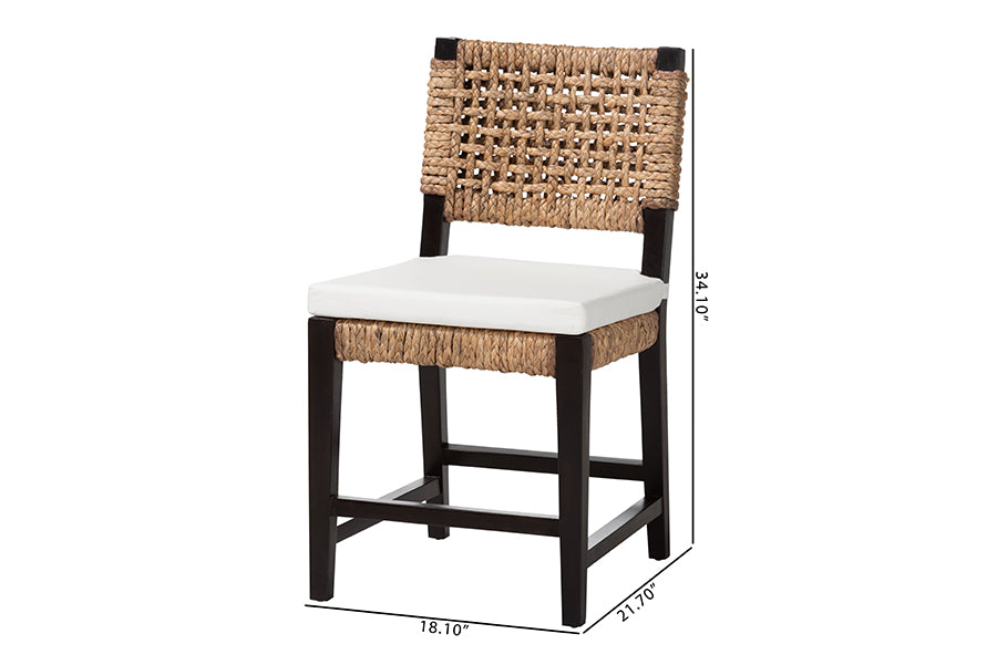 Alise Modern Bohemian Dark Brown Mahogany Wood and Banana Fiber Dining Chair