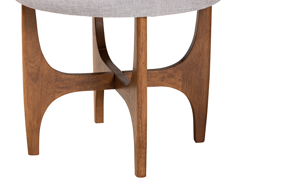 Baxton Studio Theo Japandi Greyish Beige Fabric and Walnut Brown Finished Wood Ottoman Footstool