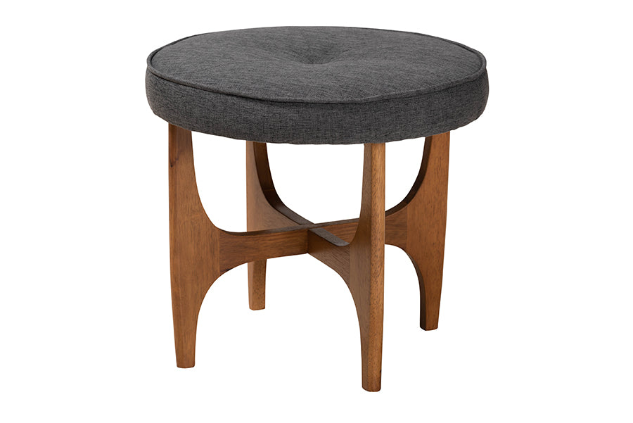 Baxton Studio Theo Japandi Dark Grey Fabric and Walnut Brown Finished Wood Ottoman Footstool