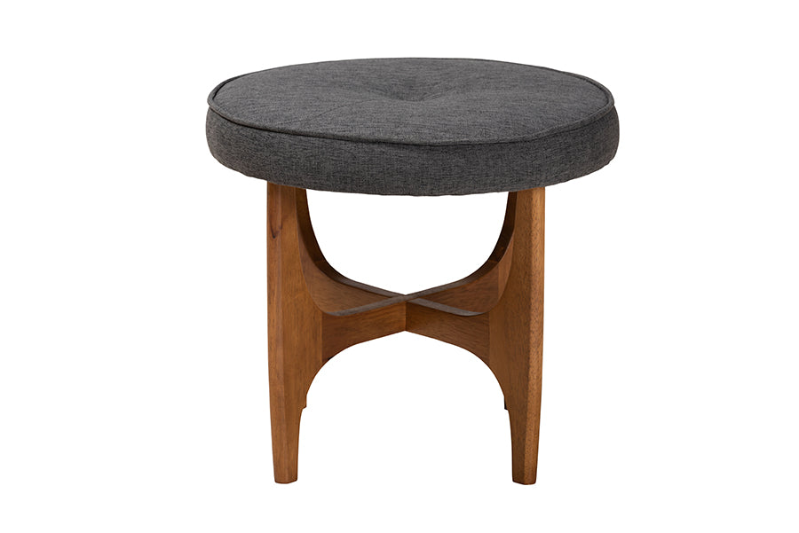 Baxton Studio Theo Japandi Dark Grey Fabric and Walnut Brown Finished Wood Ottoman Footstool