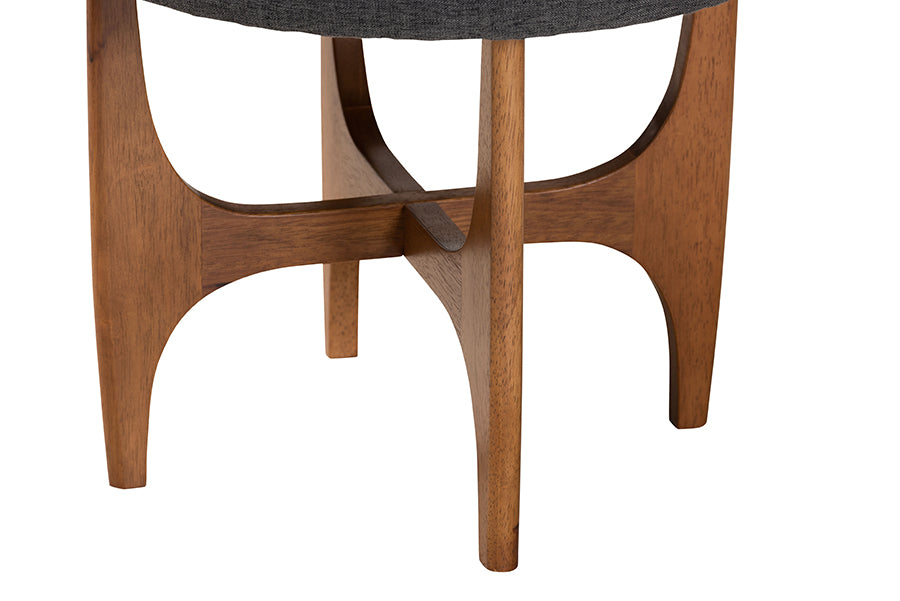 Baxton Studio Theo Japandi Dark Grey Fabric and Walnut Brown Finished Wood Ottoman Footstool