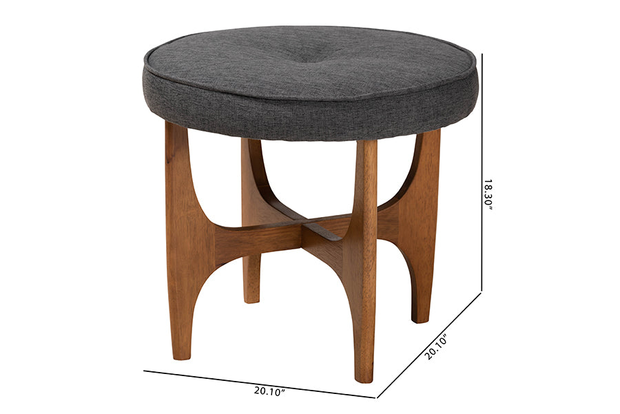 Baxton Studio Theo Japandi Dark Grey Fabric and Walnut Brown Finished Wood Ottoman Footstool