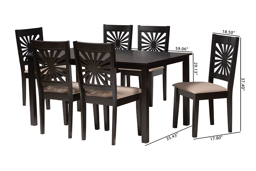 Baxton Studio Olympia Modern Beige Fabric and Espresso Brown Finished Wood 7-Piece Dining Set