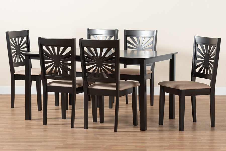 Baxton Studio Olympia Modern Beige Fabric and Espresso Brown Finished Wood 7-Piece Dining Set