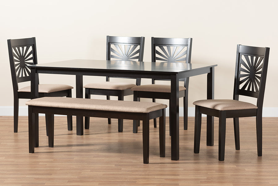 Baxton Studio Olympia Modern Beige Fabric and Espresso Brown Finished Wood 6-Piece Dining Set