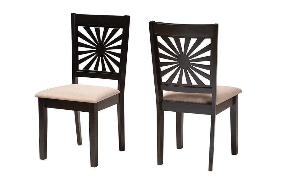Baxton Studio Olympia Modern Beige Fabric and Espresso Brown Finished Wood 2-Piece Dining Chair Set