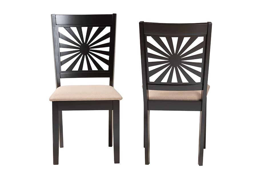 Baxton Studio Olympia Modern Beige Fabric and Espresso Brown Finished Wood 2-Piece Dining Chair Set