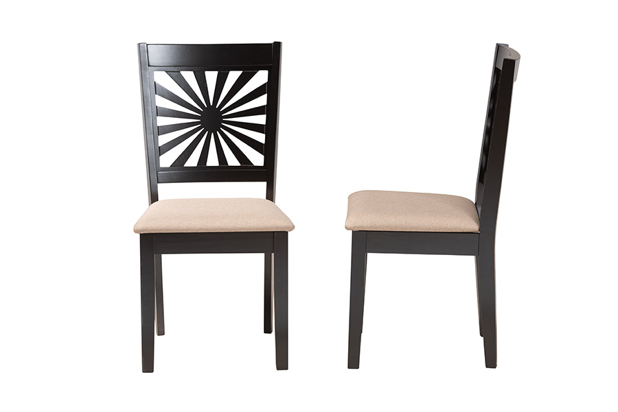 Baxton Studio Olympia Modern Beige Fabric and Espresso Brown Finished Wood 2-Piece Dining Chair Set