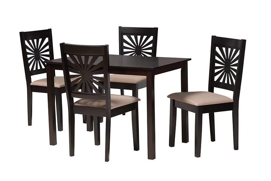 Baxton Studio Olympia Modern Beige Fabric and Espresso Brown Finished Wood 5-Piece Dining Set