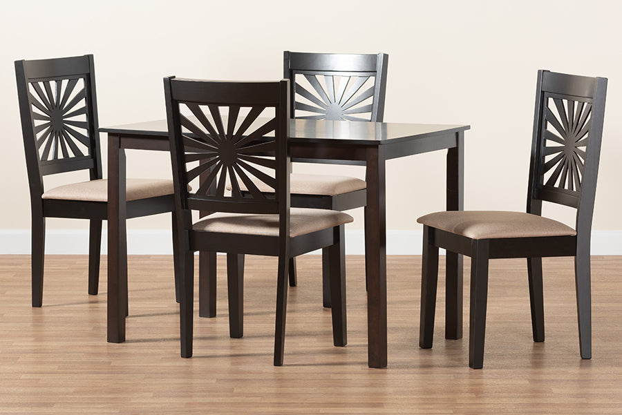 Baxton Studio Olympia Modern Beige Fabric and Espresso Brown Finished Wood 5-Piece Dining Set