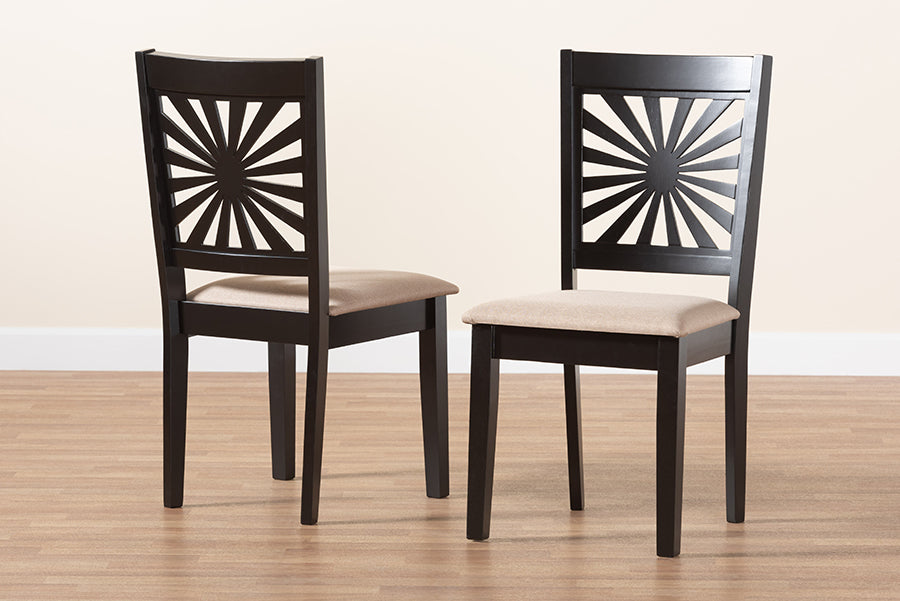 Baxton Studio Olympia Modern Beige Fabric and Espresso Brown Finished Wood 2-Piece Dining Chair Set