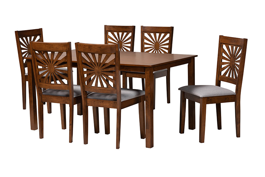 Baxton Studio Olympia Modern Grey Fabric and Walnut Brown Finished Wood 7-Piece Dining Set
