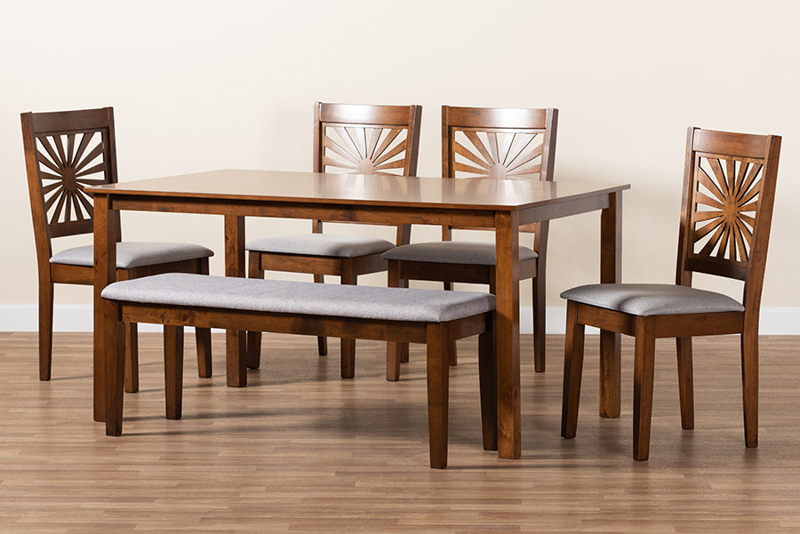 Baxton Studio Olympia Modern Grey Fabric and Walnut Brown Finished Wood 6-Piece Dining Set