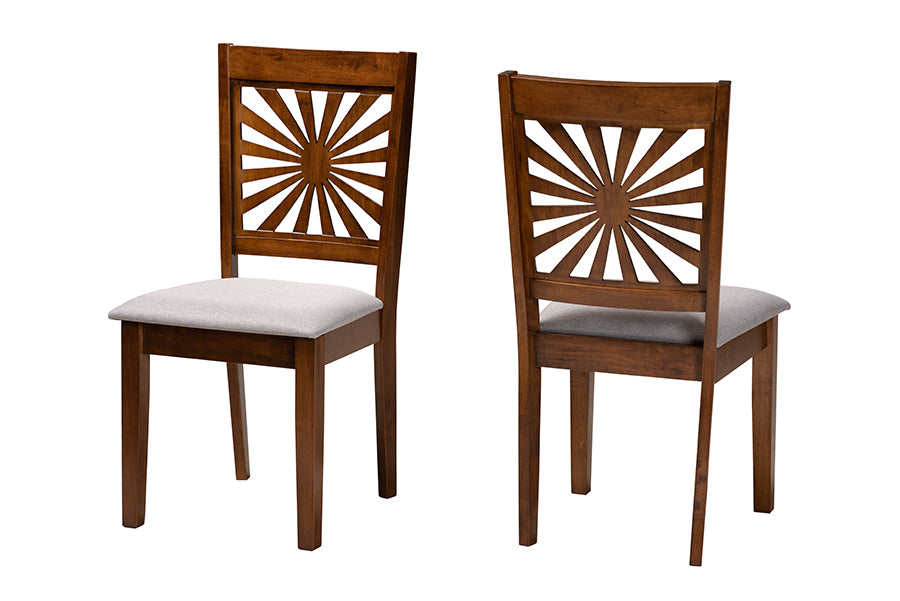Baxton Studio Olympia Modern Grey Fabric and Walnut Brown Finished Wood 2-Piece Dining Chair Set