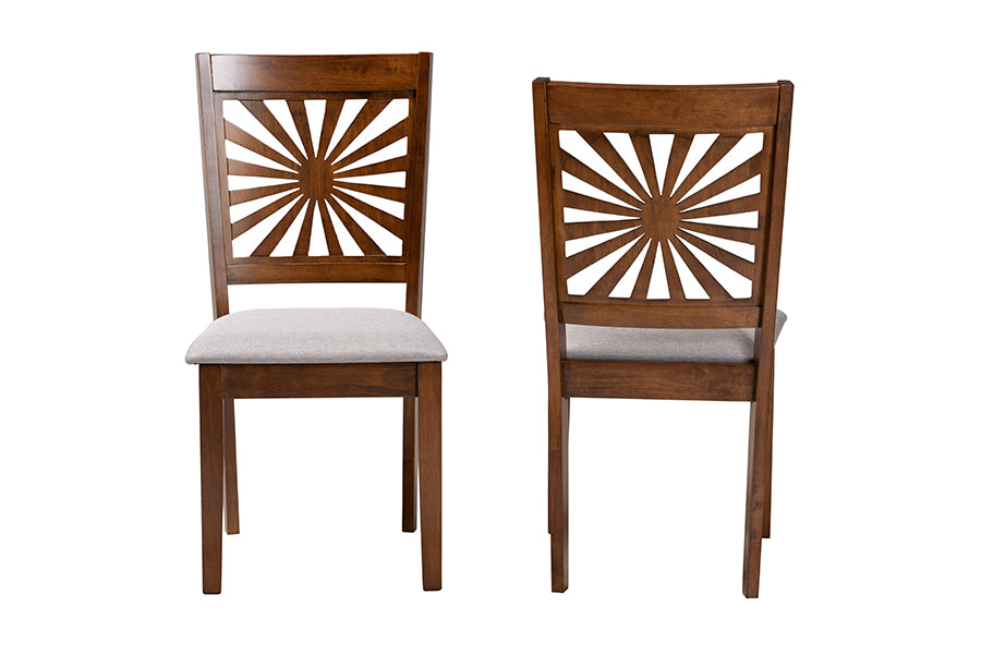 Baxton Studio Olympia Modern Grey Fabric and Walnut Brown Finished Wood 2-Piece Dining Chair Set
