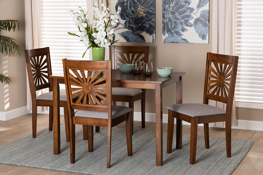 Baxton Studio Olympia Modern Grey Fabric and Walnut Brown Finished Wood 5-Piece Dining Set