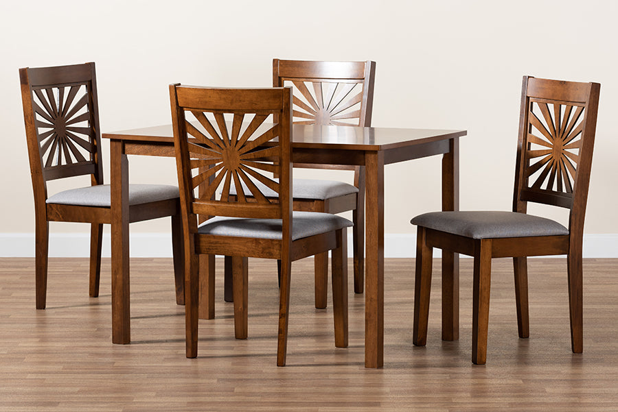 Baxton Studio Olympia Modern Grey Fabric and Walnut Brown Finished Wood 5-Piece Dining Set