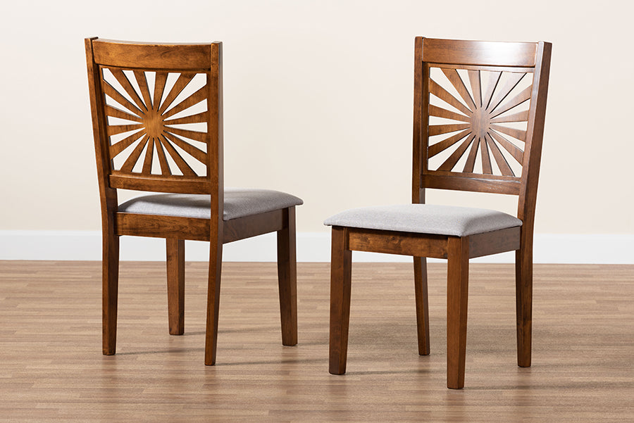 Baxton Studio Olympia Modern Grey Fabric and Walnut Brown Finished Wood 2-Piece Dining Chair Set