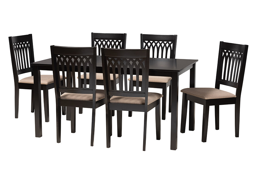 Baxton Studio Genesis Modern Beige Fabric and Dark Brown Finished Wood 7-Piece Dining Set
