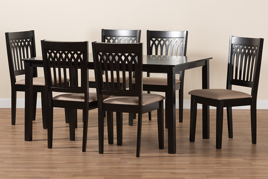 Baxton Studio Genesis Modern Beige Fabric and Dark Brown Finished Wood 7-Piece Dining Set