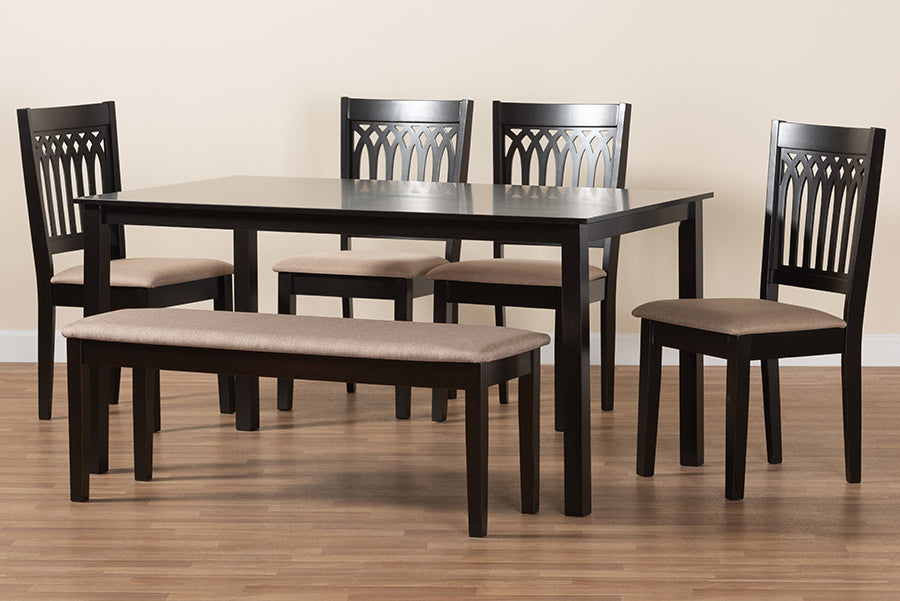 Baxton Studio Genesis Modern Beige Fabric and Dark Brown Finished Wood 6-Piece Dining Set