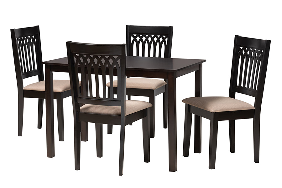 Baxton Studio Genesis Modern Beige Fabric and Dark Brown Finished Wood 5-Piece Dining Set