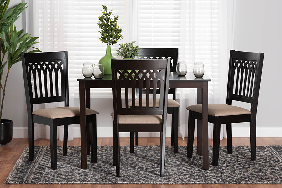 Baxton Studio Genesis Modern Beige Fabric and Dark Brown Finished Wood 5-Piece Dining Set