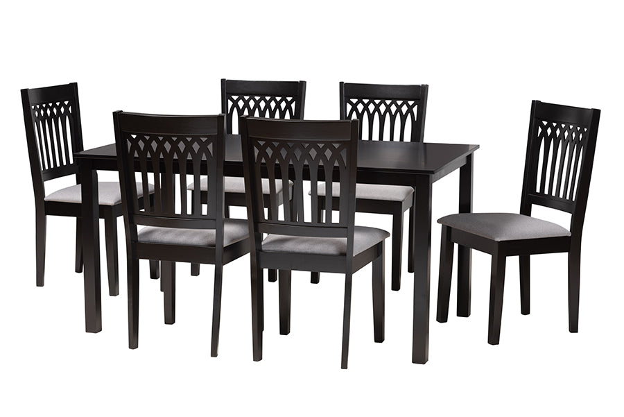 Baxton Studio Genesis Modern Grey Fabric and Dark Brown Finished Wood 7-Piece Dining Set
