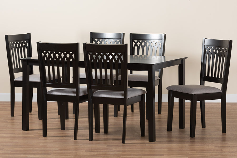 Baxton Studio Genesis Modern Grey Fabric and Dark Brown Finished Wood 7-Piece Dining Set