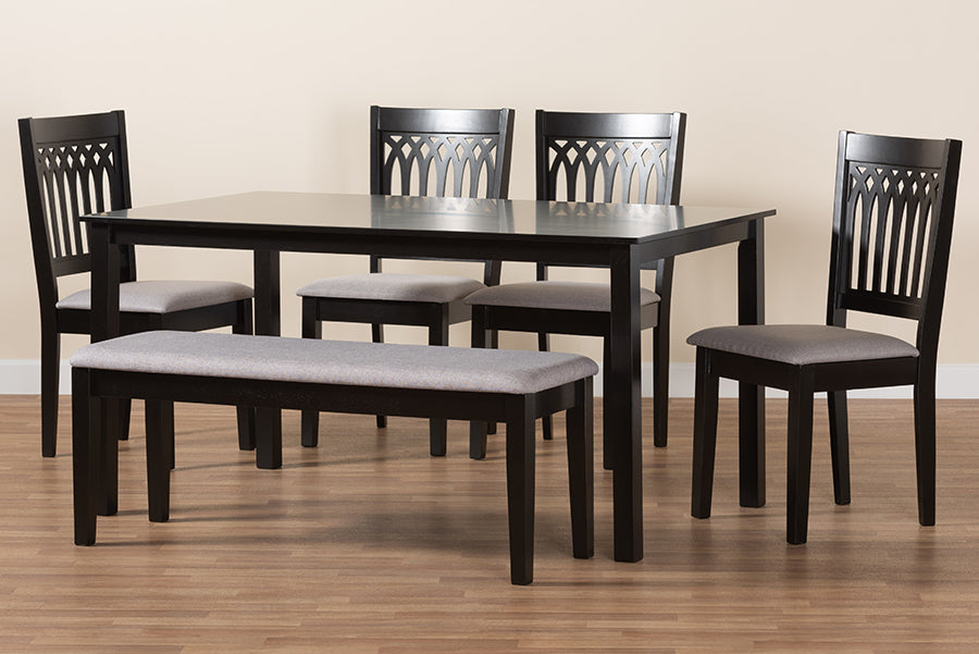 Baxton Studio Genesis Modern Grey Fabric and Dark Brown Finished Wood 6-Piece Dining Set