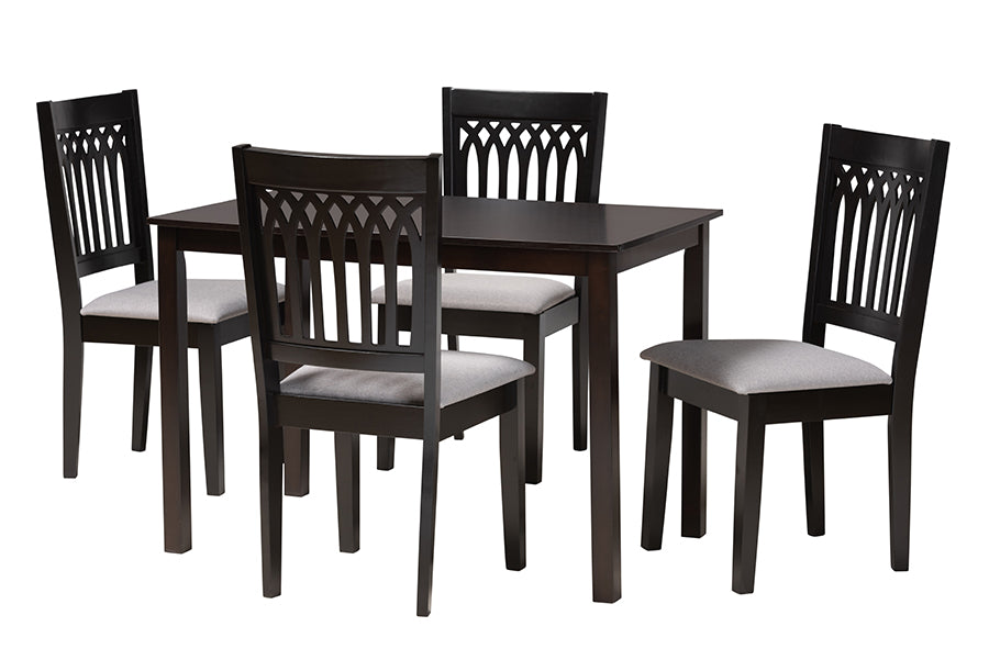 Baxton Studio Genesis Modern Grey Fabric and Dark Brown Finished Wood 5-Piece Dining Set