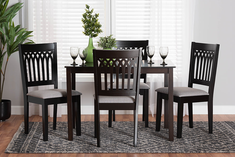 Baxton Studio Genesis Modern Grey Fabric and Dark Brown Finished Wood 5-Piece Dining Set