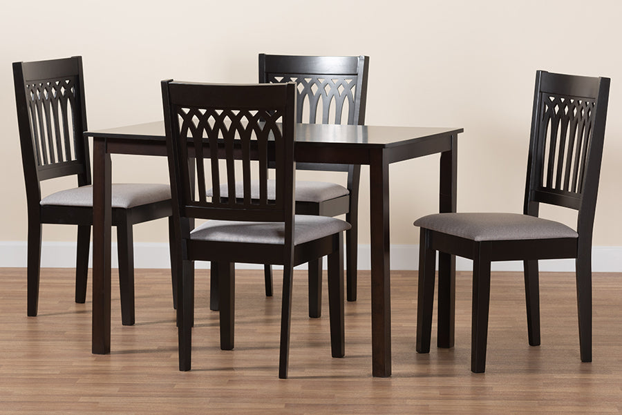 Baxton Studio Genesis Modern Grey Fabric and Dark Brown Finished Wood 5-Piece Dining Set