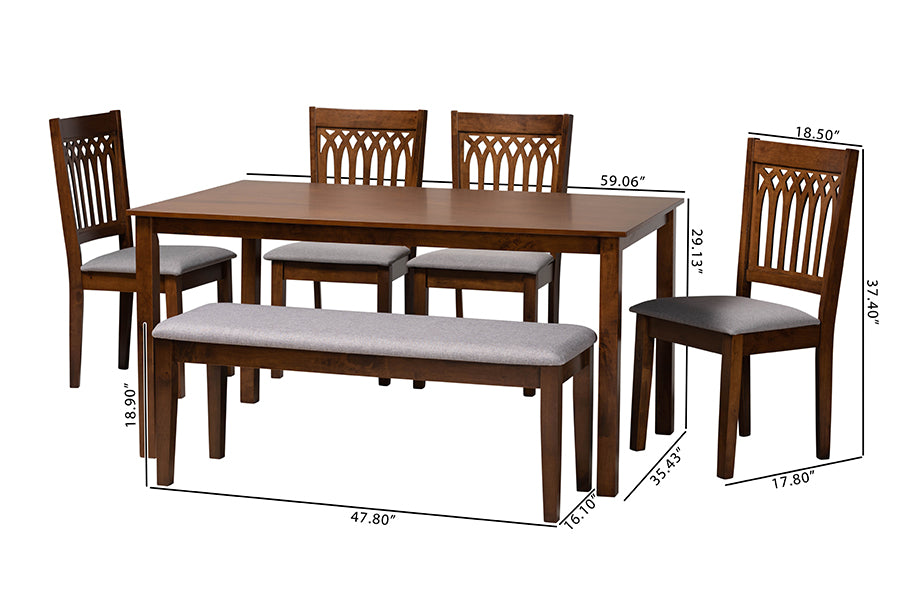 Baxton Studio Genesis Modern Grey Fabric and Walnut Brown Finished Wood 6-Piece Dining Set